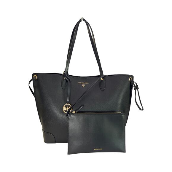 Michael Kors Jet Set Travel Black Saffiano Leather Tote Bag With Pouch - Picture 2 of 14